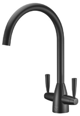   SCOTT & JAMES DANTI MATT BLACK MONO DUAL LEVER SWAN NECK KITCHEN SINK MIXER TAP with SWIVEL SPOUT, ELO0066 *SPECIAL OFFER*